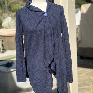 Bobeau One-Button Wrap Blue Cardigan